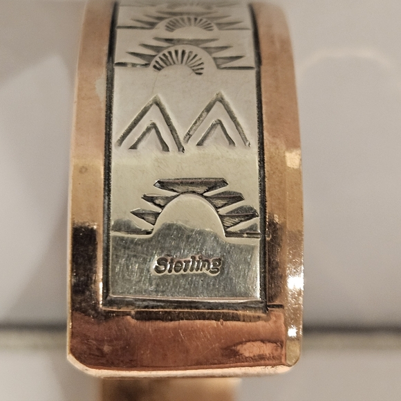 Navajo Sterling, Copper Cuff Bracelet Hand Made By Wylie Secatero - Picture 7 of 8